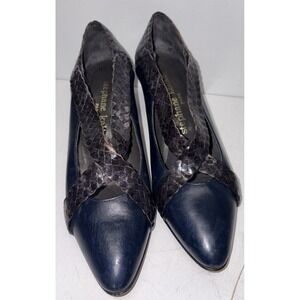Vintage Stephane Kelian Leather Pumps Weaved‎ Crisscross Navy Blue Size 8